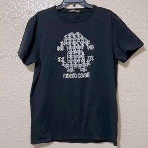 Roberto Cavalli Graphic Logo Black T-shirt Tee